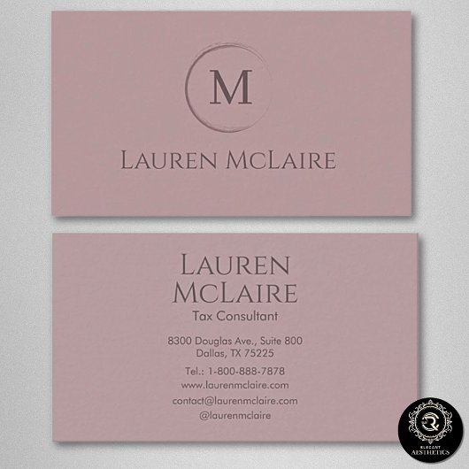 Elegant Pastel Taupe Pink Circle Monogram 名刺