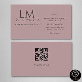 Elegant Pastel Taupe Pink QR Code Business Card 名刺
