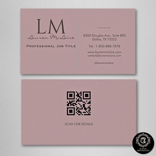 Elegant Pastel Taupe Pink QR Code Business Card 名刺