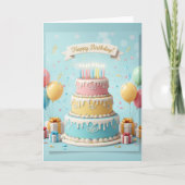 Elegant Pastel Tier Cake – Happy Birthday Card カード (正面)