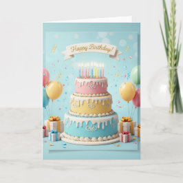 Elegant Pastel Tier Cake – Happy Birthday Card カード
