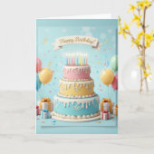 Elegant Pastel Tier Cake – Happy Birthday Card カード (黄色い花)