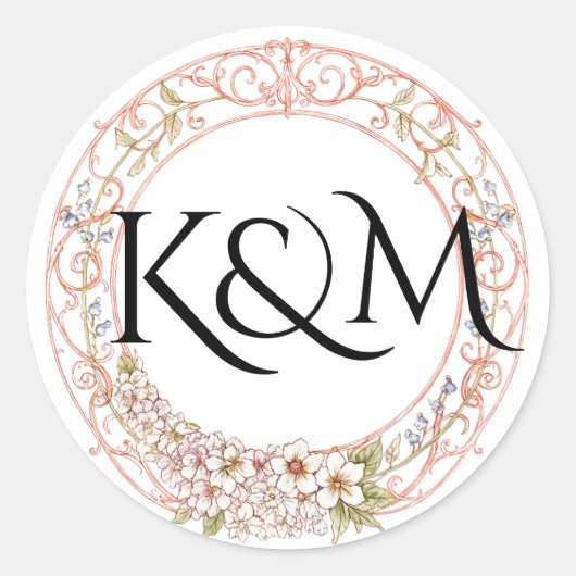 Elegant Pastel Vintage Floral Arch Wedding  ラウンドシール (正面)