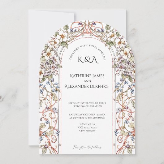Elegant Pastel Vintage Floral Arch Wedding  招待状 (正面)