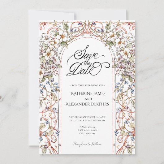 Elegant Pastel Vintage Wedding Save The Date 招待状 (正面)