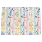 Elegant Pastel Watercolor Easter Stripes Eggs ラージペーパーバッグ (正面)