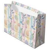 Elegant Pastel Watercolor Easter Stripes Eggs ラージペーパーバッグ (正面アングル)