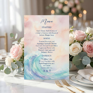 Elegant Pastel Watercolor Menu | Soft Blush & Aqua 招待状
