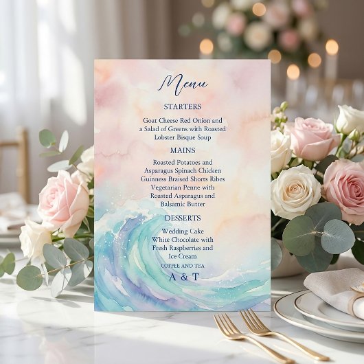 Elegant Pastel Watercolor Menu | Soft Blush & Aqua 招待状