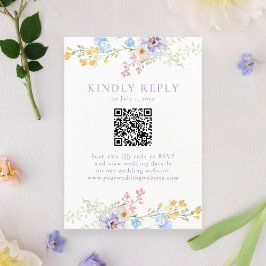 Elegant Pastel Wildflower Garden QR Code Wedding 出欠カード