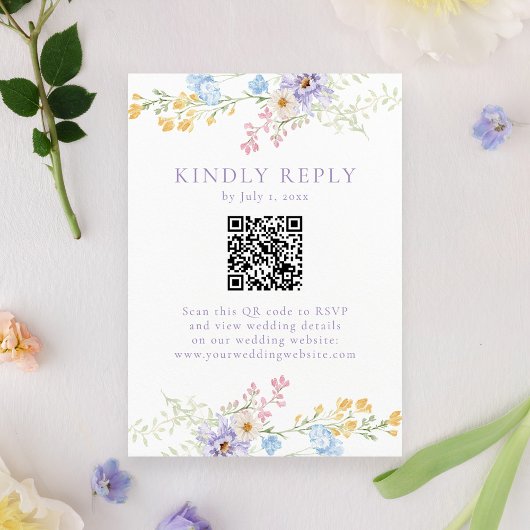 Elegant Pastel Wildflower Garden QR Code Wedding 出欠カード
