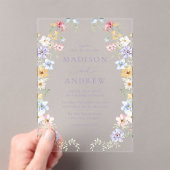 Elegant Pastel Wildflower Garden Wedding アクリル招待状 (インサイチュ (ポータブル))