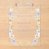Elegant Pastel Wildflower Garden Wedding アクリル招待状 (正面)