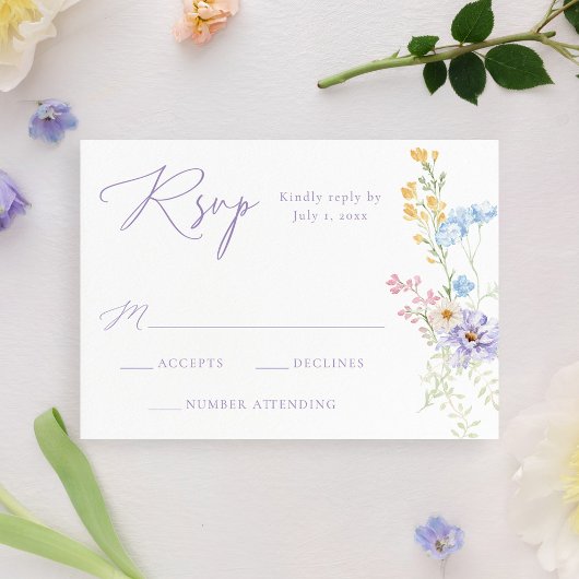 Elegant Pastel Wildflower Garden Wedding 出欠カード