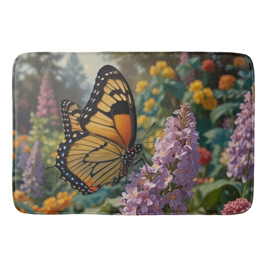 Elegant pastel wildflower garden with butterfly バスマット (正面)