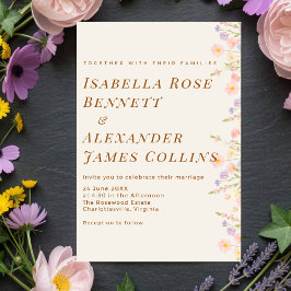 Elegant Pastel Wildflower Right Border Watercolor  招待状