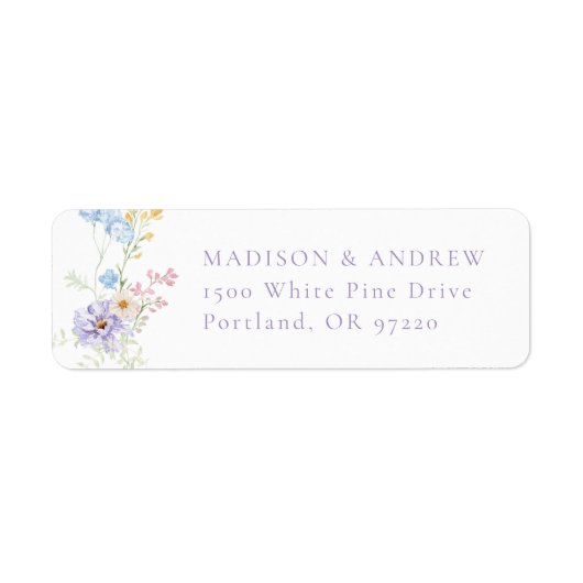 Elegant Pastel Wildflower Wedding Return Address ラベル (正面)