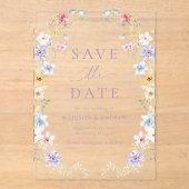 Elegant Pastel Wildflower Wedding Save the Date アクリル招待状 (正面)