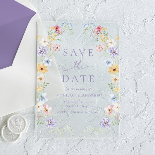 Elegant Pastel Wildflower Wedding Save the Date アクリル招待状