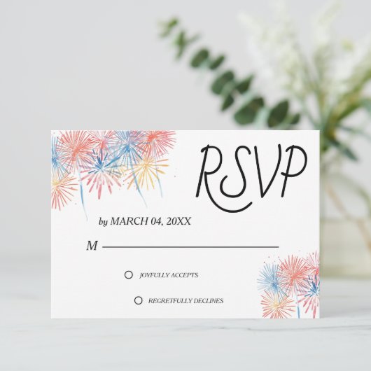 Elegant Patriotic 4th of July Wedding RSVP Card (スタンド正面)