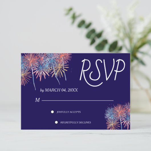 Elegant Patriotic 4th of July Wedding RSVP Card (スタンド正面)