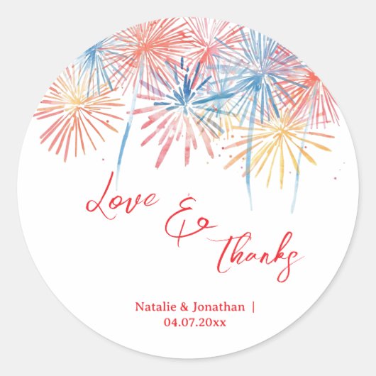 Elegant Patriotic Fireworks | 4th of July Wedding  ラウンドシール (正面)