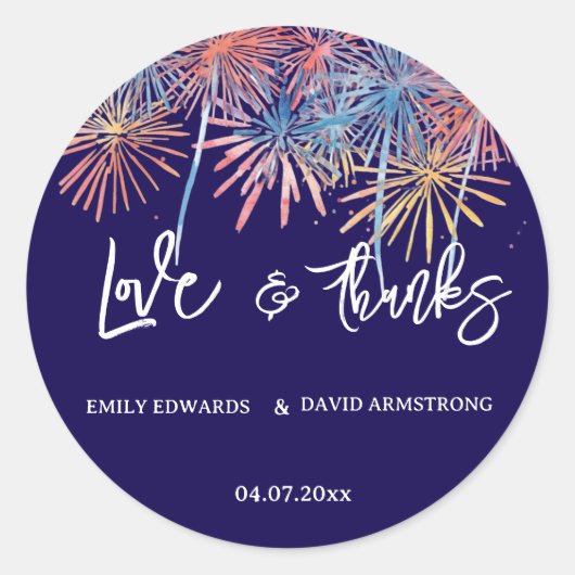 Elegant Patriotic Fireworks | 4th of July Wedding  ラウンドシール (正面)