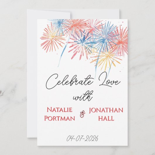Elegant Patriotic Fireworks | 4th of July Wedding  招待状 (正面)