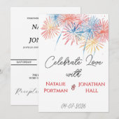 Elegant Patriotic Fireworks | 4th of July Wedding  招待状 (正面/裏面)