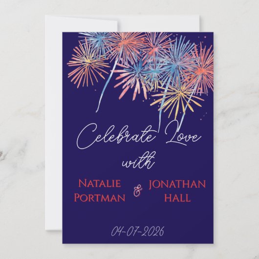 Elegant Patriotic Fireworks | 4th of July Wedding  招待状 (正面)