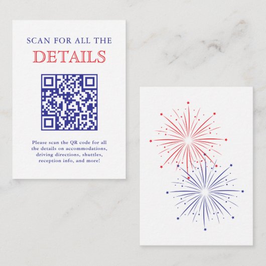 Elegant Patriotic Fireworks Wedding Detail QR Code エンクロージャーカード (正面/裏面)