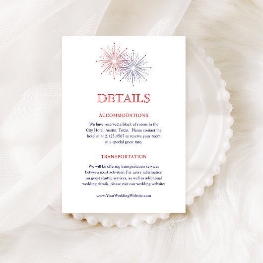 Elegant Patriotic Fireworks Wedding Guest Details エンクロージャーカード