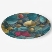 Elegant Pattern of Stylized Teal and Gold Leaves ペーパープレート (アングル)