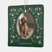 Elegant Paw Print & Floral Pet Photos Christmas セラミックオーナメント (左)