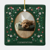 Elegant Paw Print & Floral Pet Photos Christmas セラミックオーナメント (裏面)