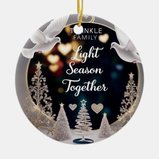Elegant Peace Doves Twinkle Family Light Season  セラミックオーナメント (正面)