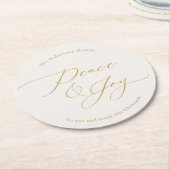 Elegant Peace & Joy Gold Script Christmas ラウンドペーパーコースター (アングル)