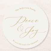 Elegant Peace & Joy Gold Script Christmas ラウンドペーパーコースター (正面)