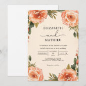 Elegant Peach Blossom Botanical Wedding 招待状 (正面/裏面)