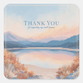 Elegant Peach Blue Mountain Lake Landscape スクエアシール