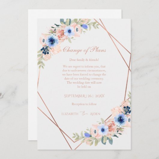 Elegant Peach Blue Wedding Collection 招待状 (正面/裏面)