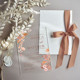 Elegant Peach Boho Style Floral Acrylic Invitation アクリル招待状