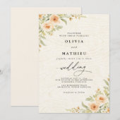 Elegant Peach Botanical Floral Wedding 招待状 (正面/裏面)