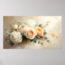 Elegant Peach & Cream Rose Bouquet: Romantic Paint ポスター