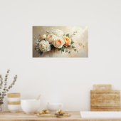 Elegant Peach & Cream Rose Bouquet: Romantic Paint ポスター (キッチン)
