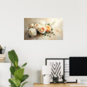 Elegant Peach & Cream Rose Bouquet: Romantic Paint ポスター (ホームオフィス)