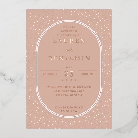 Elegant Peach Dotted Invitations 箔招待状 (正面)