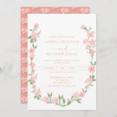 Elegant Peach Floral Botanical QR Wedding 招待状 (正面/裏面)