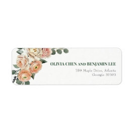 Elegant Peach Floral & Gold Lattice Address ラベル