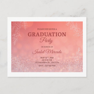 Elegant Peach Floral  Graduation Party  Invitation ポストカード